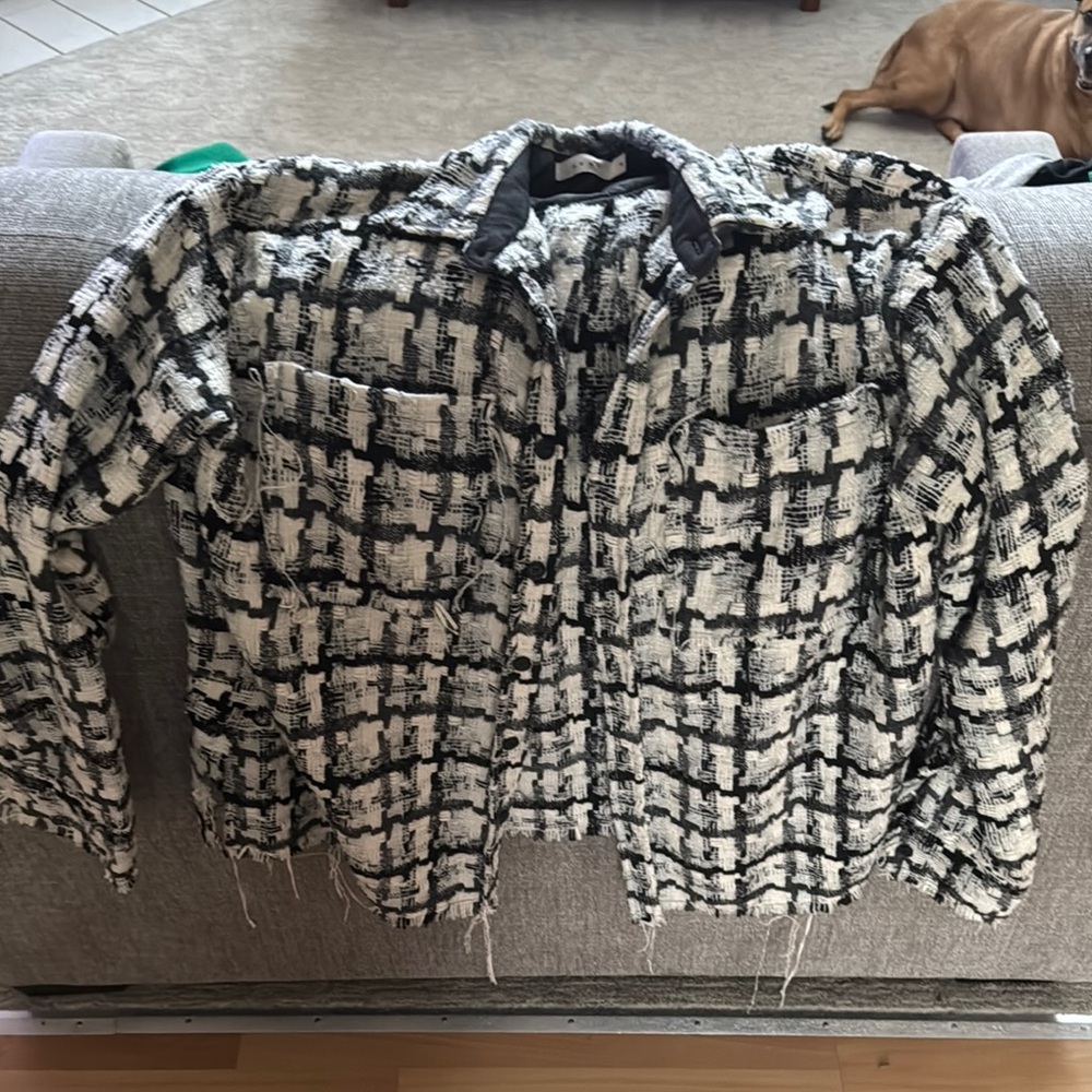 Men’s MNML Black/White/Silver Button-Up Shirt XL